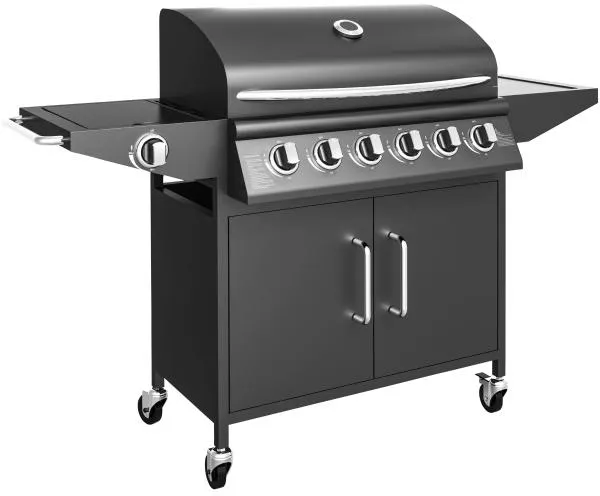 Gas grill med 6 brændere og blus